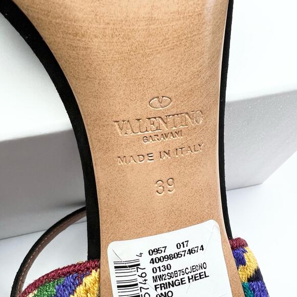 VALENTINO Rockstud Rolling Fringed Suede Ankle Strap Sandals EU 39 US 9 Heels - Picture 11 of 13